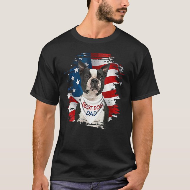Camiseta Melhor Pai de Cachorro de Boston Terrier Cachorro  (Frente)