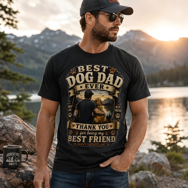 Camiseta Melhor Pai de Cachorro de Todos (Best dog dad vintage style tee design with different design on the back)