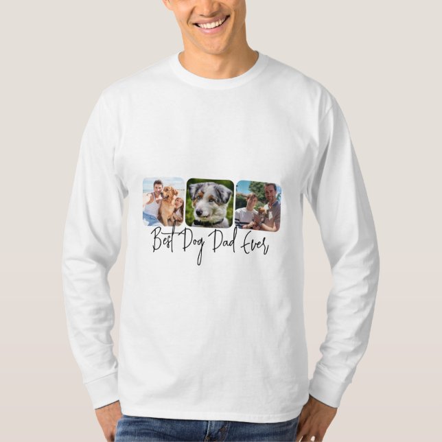 Camiseta Melhor Pai De Cães - Colagem Personalizada De 3 Fo (Frente)