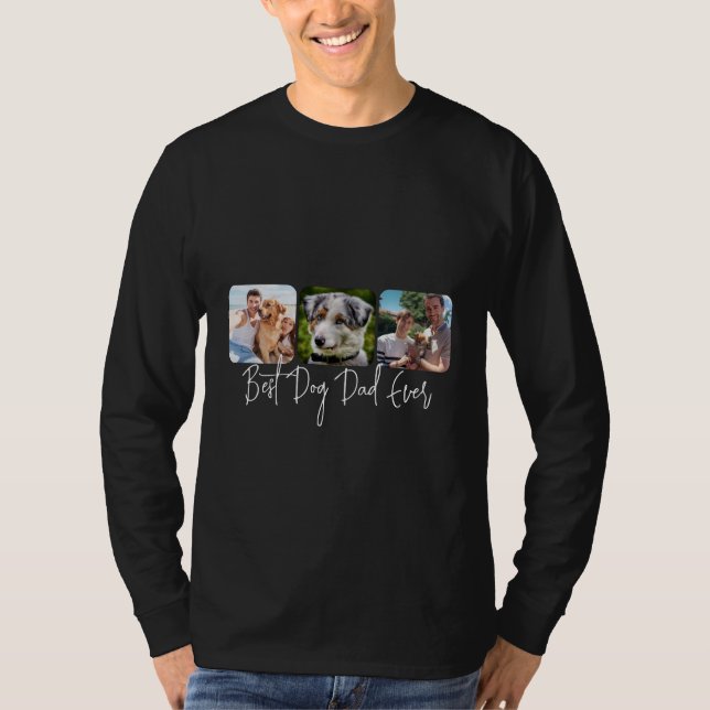 Camiseta Melhor Pai De Cães - Colagem Personalizada De 3 Fo (Frente)