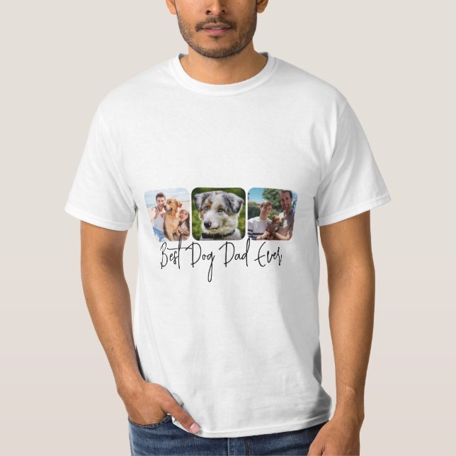 Camiseta Melhor Pai De Cães - Colagem Personalizada De 3 Fo (Frente)