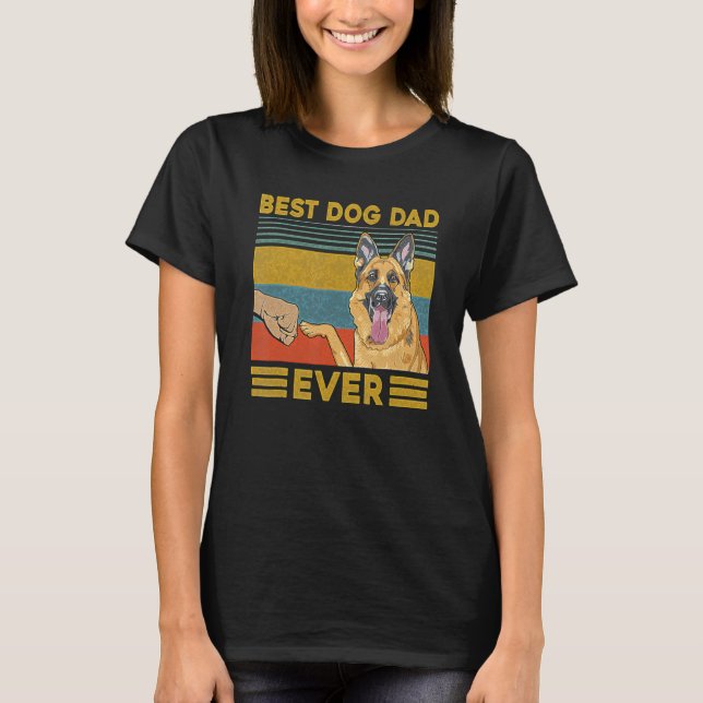 Camiseta Melhor Pai De Cão Alguma Vez German shepherd Retro (Frente)