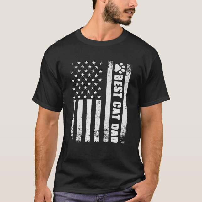 Camiseta Melhor Pai De Gato De Bandeira Americana Gata Gord (Frente)