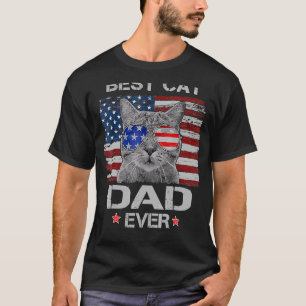 Camiseta Melhor Pai De Gato De Bandeira Americana Patriótic