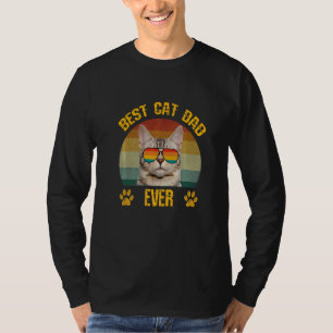Camiseta Melhor Pai De Gato Papá Cat Com Óculos De Sol Retr