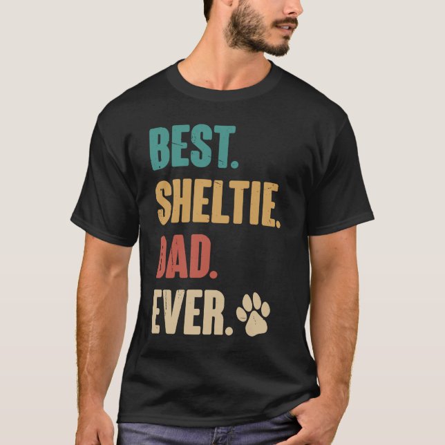 Camiseta Melhor Pai de prateleiras Shetland Sheepdog (Frente)