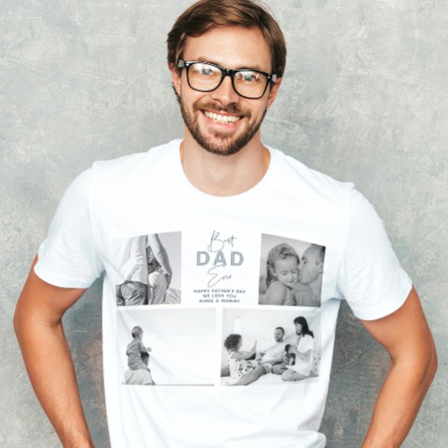 Camiseta Melhor Pai do dia de os pais Ever 4 Foto Dusty Blu (Easily personalize this Best Dad Ever Photo Collage tee for a father's day gift that's unique)