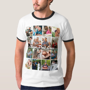 Camiseta Melhor Pai do Mundo 16 Colagem de Fotos Personaliz