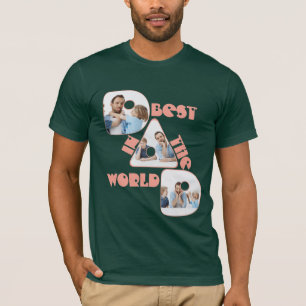 Camiseta MELHOR PAI DO MUNDO, 3 fotos colagem, botão de ros