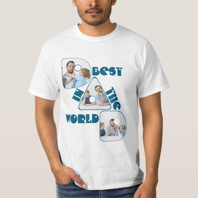 Camiseta MELHOR PAI DO MUNDO, colagem de fotos, ciano escur (Frente)