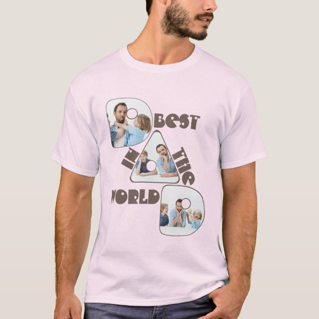 Camiseta MELHOR PAI DO MUNDO, colagem de fotos, cone de pin (Frente)