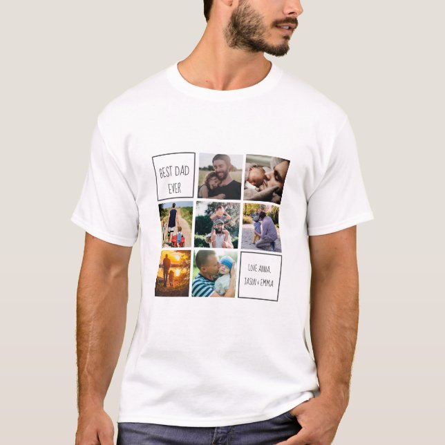 Camiseta Melhor pai jamais fotografar colagem e texto branc (Frente)