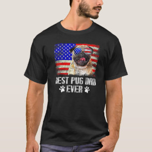 Camiseta Melhor Pai Pug de Sempre Bandeira dos EUA Pug Cão
