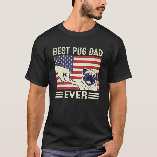 Camiseta Melhor Pai Pug de Sempre Pug Cachorro Bandeira do  (Frente)