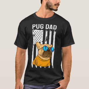 Camiseta Melhor Pai Pug de Todos Óculos de Sol Bandeira Ame
