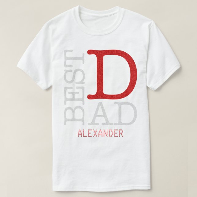 Camiseta Melhor Pai Red Silver Glitter Name Personalizado (Frente do Design)