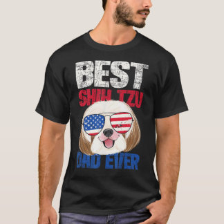 Camiseta Melhor Pai Shih Tzu Nunca - EUA Flag Dog Breeder A