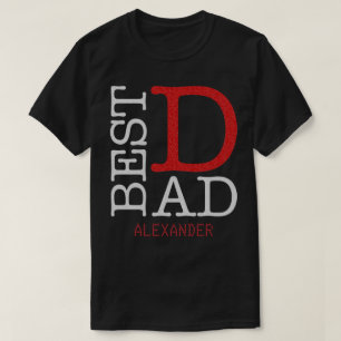 Camiseta Melhor Pai Silver Red Glitter Name Personalizado