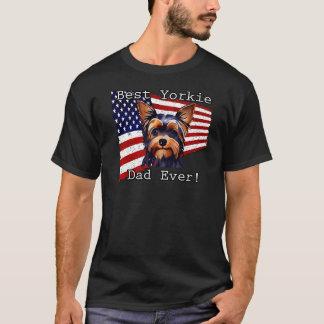 Camiseta Melhor Pai Yorkie Alguma Vez American Flag Yorkshi