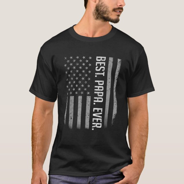 Camiseta Melhor Papa Alguma Vez Presente de Bandeira Americ (Frente)