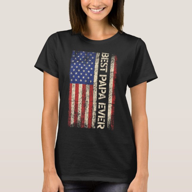 Camiseta Melhor Papa Alguma Vez Presente de Bandeira Americ (Frente)