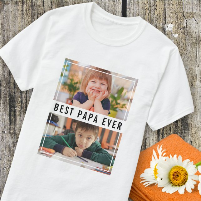 Camiseta Melhor Papa Nunca Netos 2 Colagem Fotográfica (Best Papa Ever Grandchildren 2 Photo Collage T-Shirt
)