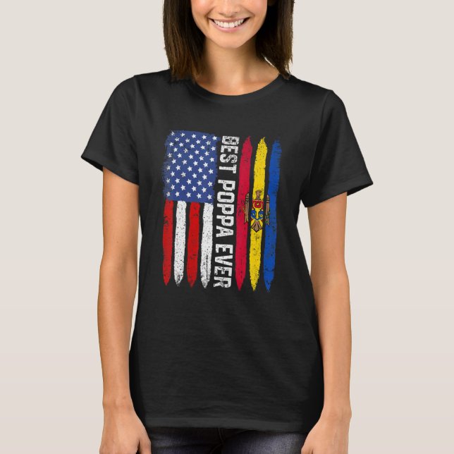Camiseta Melhor Poppa Dia de os pais Moldávia Bandeira Amer (Frente)