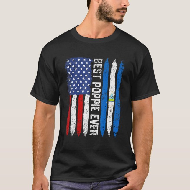 Camiseta Melhor Poppie Dia de os pais Nicarágua Bandeira R (Frente)