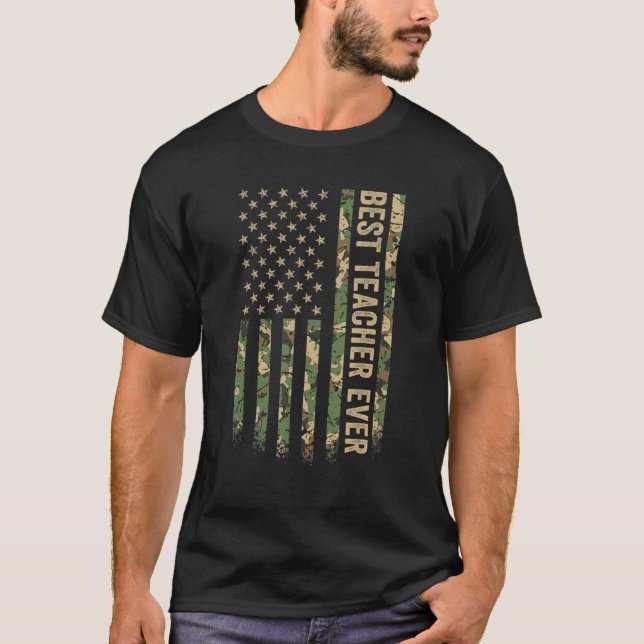 Camiseta Melhor Professora Da Bandeira Americana Camo Patri (Frente)