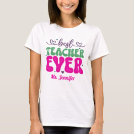 Camiseta Melhor Professora Personalizada Escrito verde rosa