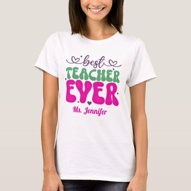 Camiseta Melhor Professora Personalizada Escrito verde rosa (Frente)