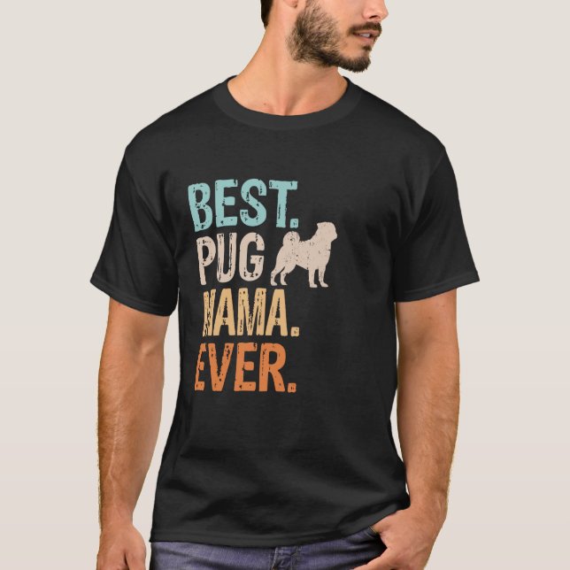Camiseta Melhor Pug Mama Cachorro Sobre Vovó, Retrô Engraça (Frente)
