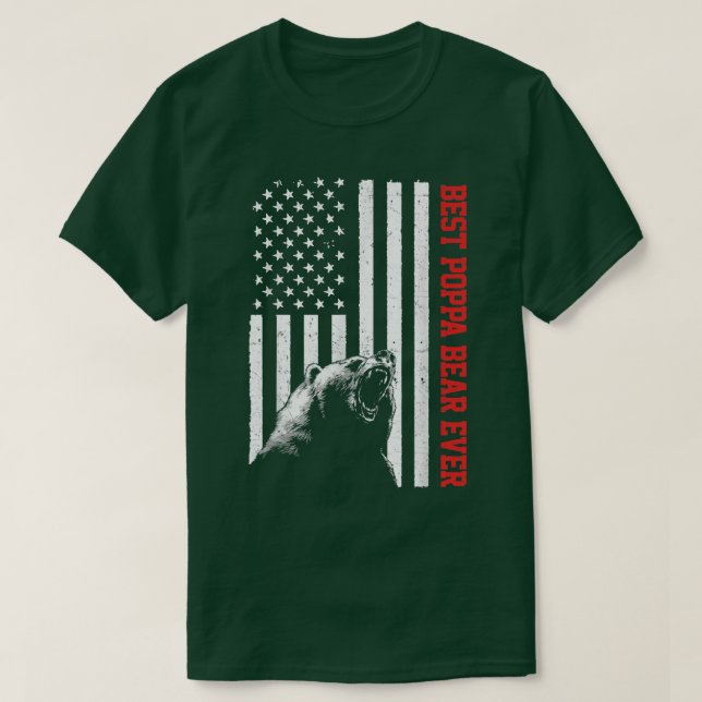 Camiseta Melhor Urso Poppa Nunca dos EUA Bandeira Americana (Frente do Design)