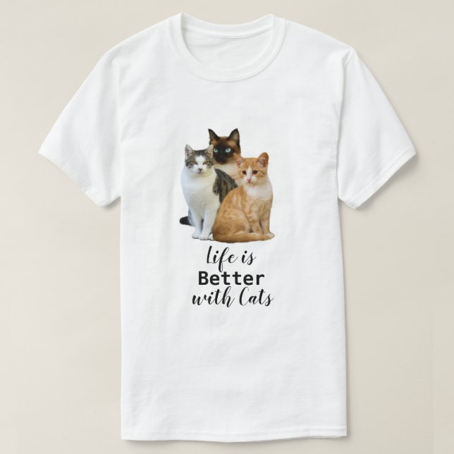 Camiseta Melhor vida com gatos/gato (Frente do Design)