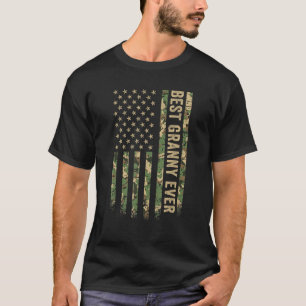 Camiseta Melhor Vovó Americana Bandeira Camuflagem Veterana