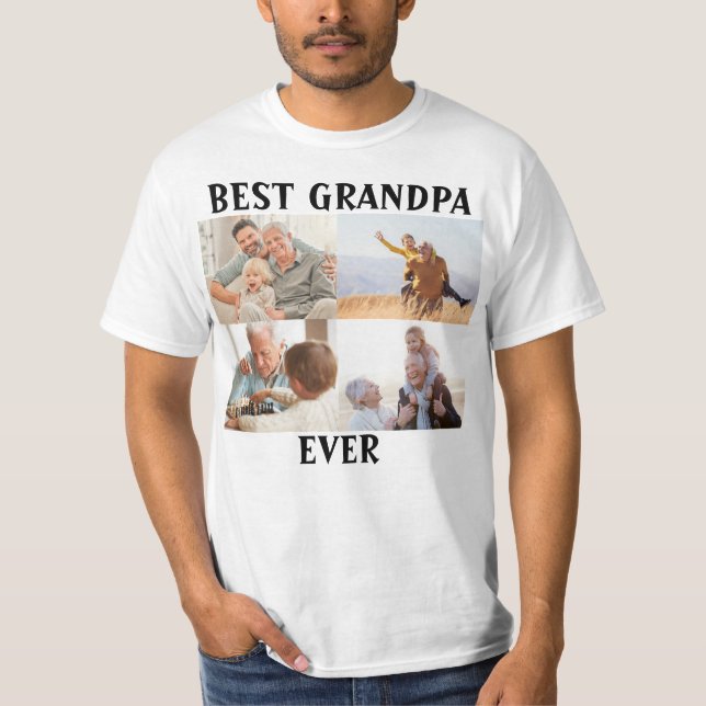 Camiseta Melhor Vovô De 4 Fotografias Criar O Seu Próprio (Frente)
