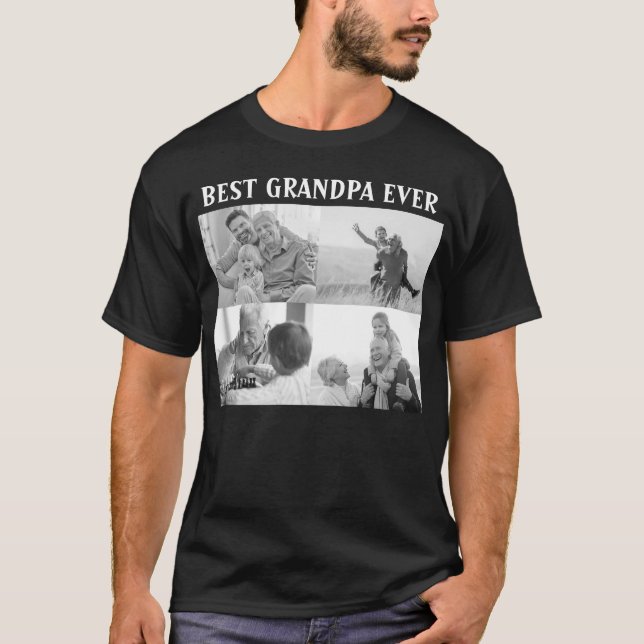 Camiseta Melhor Vovô De 4 Fotografias Criar O Seu Próprio (Frente)