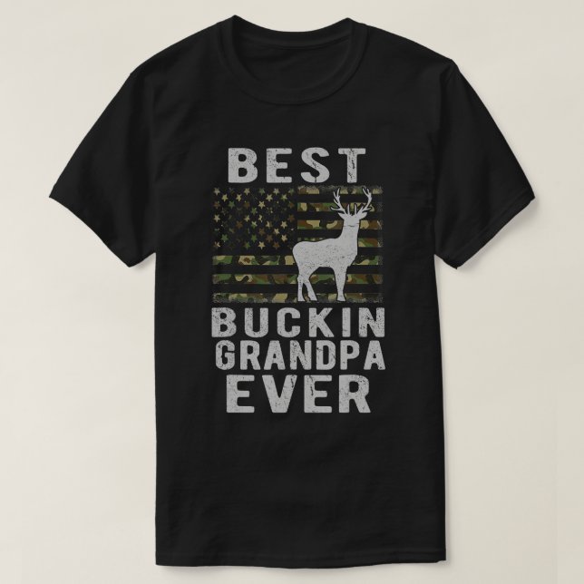 Camiseta Melhor Vovô de Buck Já Camuflou Bandeira dos EUA (Frente do Design)