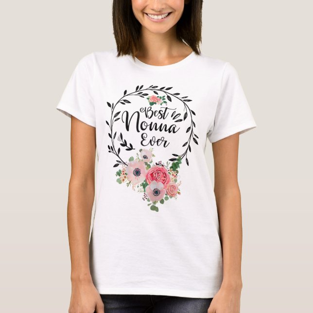 Camiseta Melhor Vovó de Decoração Floral de Nonna Nunca (Frente)