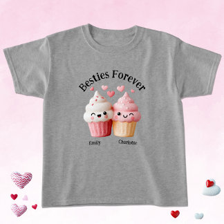 Camiseta Melhores Amigas Kawaii Cupcake com Corações