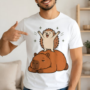 Camiseta Melhores Amigos de Capivara Fofa e Ouriço
