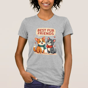 Camiseta Melhores Amigos de Pelos Vintage Gato e Cachorro C