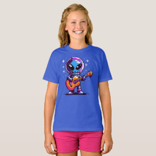 Camiseta Melodia Cósmica: Alienígena de 8 Bits com Violão