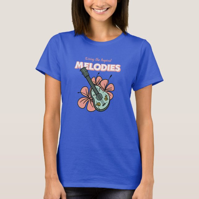 Camiseta Melodias Tropicais Ukulele Arte Floral (Frente)