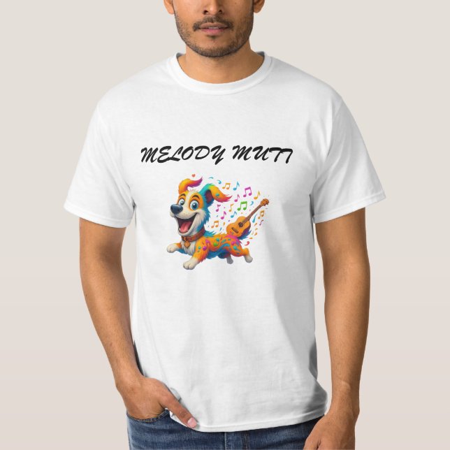 Camiseta "Melody Mutt" - Desenho de Cachorro Music (Frente)