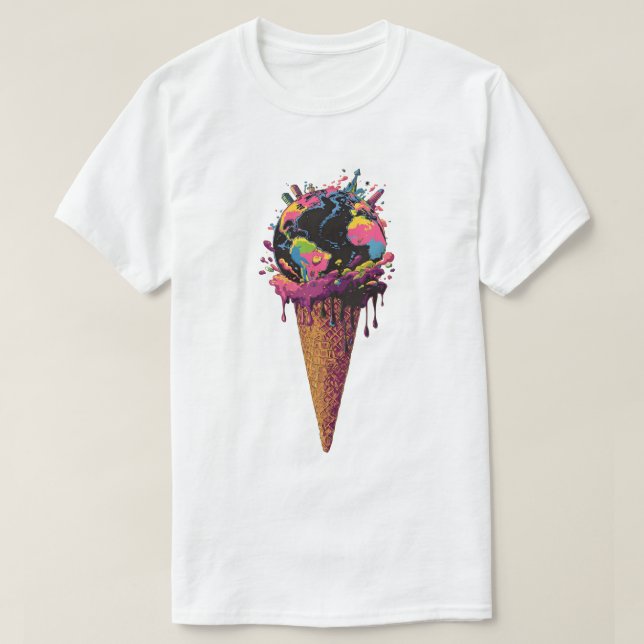 Camiseta Melting Earth Ice Cream Cone - Climate Chan Tee (Frente do Design)