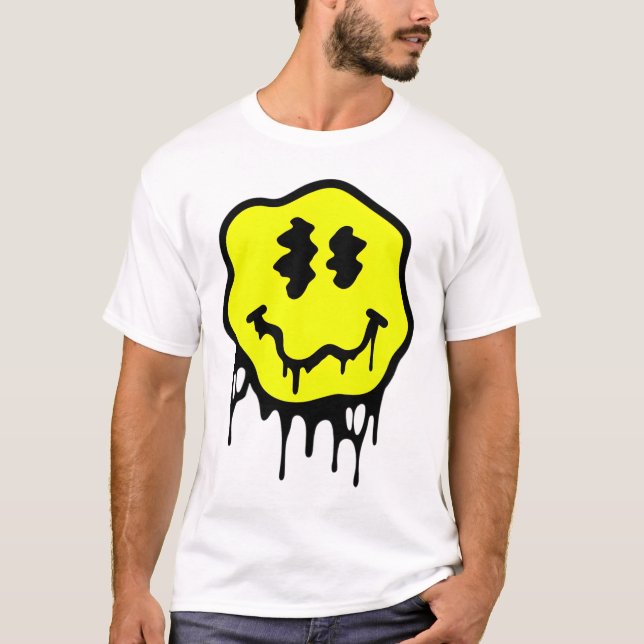 Camiseta "Melting Graffiti Smiley Face – Trippy Yellow Drip (Frente)