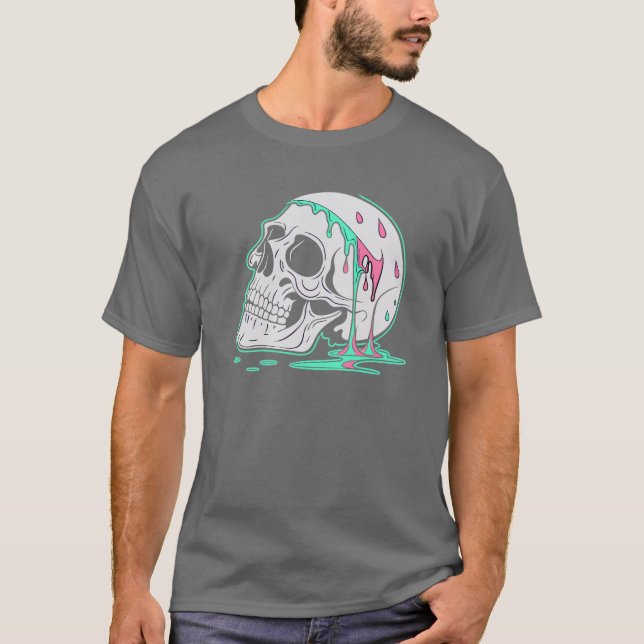 Camiseta Melting Skull- Unique Art with Vibrant Turquoise (Frente)