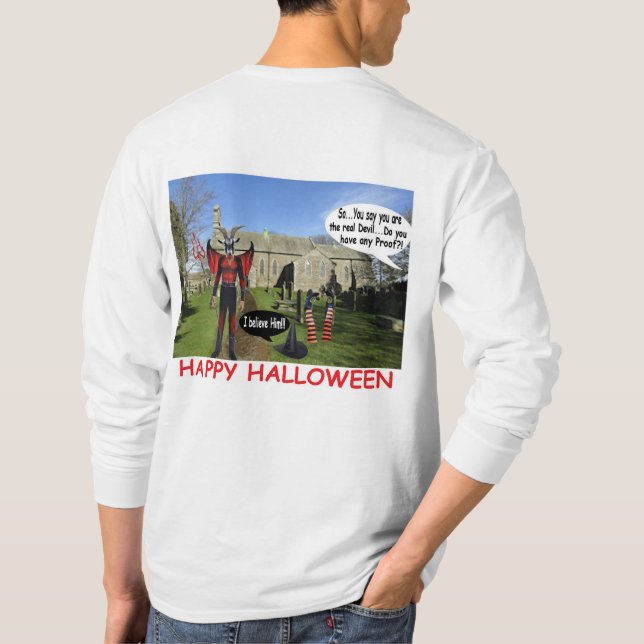 Camiseta mém lágrima de manga longa. feliz halloween. cabra (Verso)