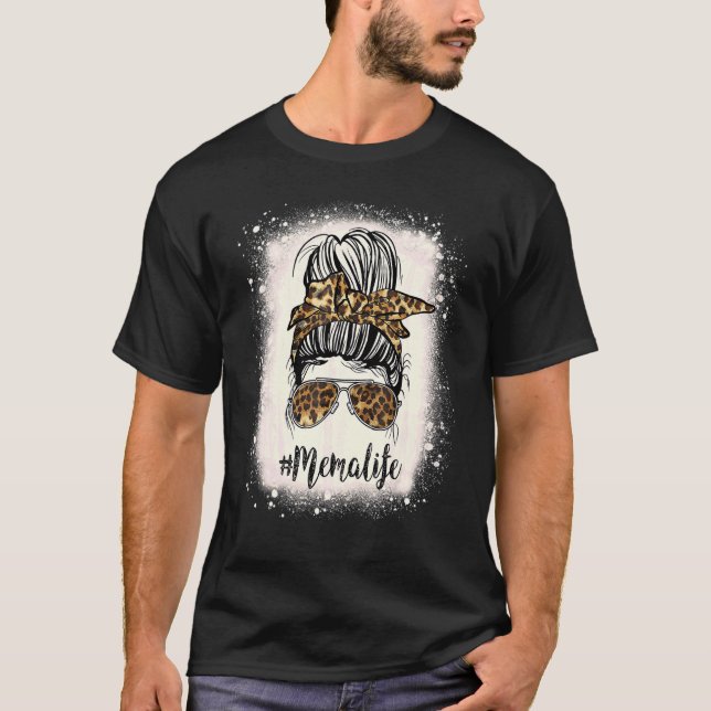 Camiseta Mema Life Leopard Bleached Dia de as mães Mensagem (Frente)